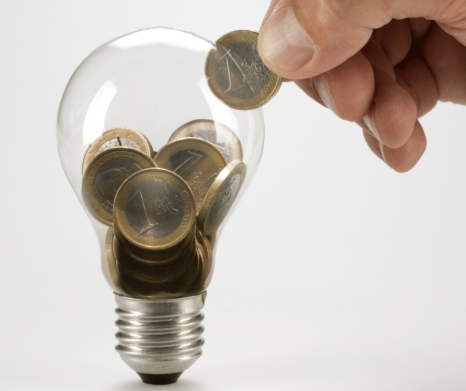 Light bulb with money inside, symbol of energy efficiency.